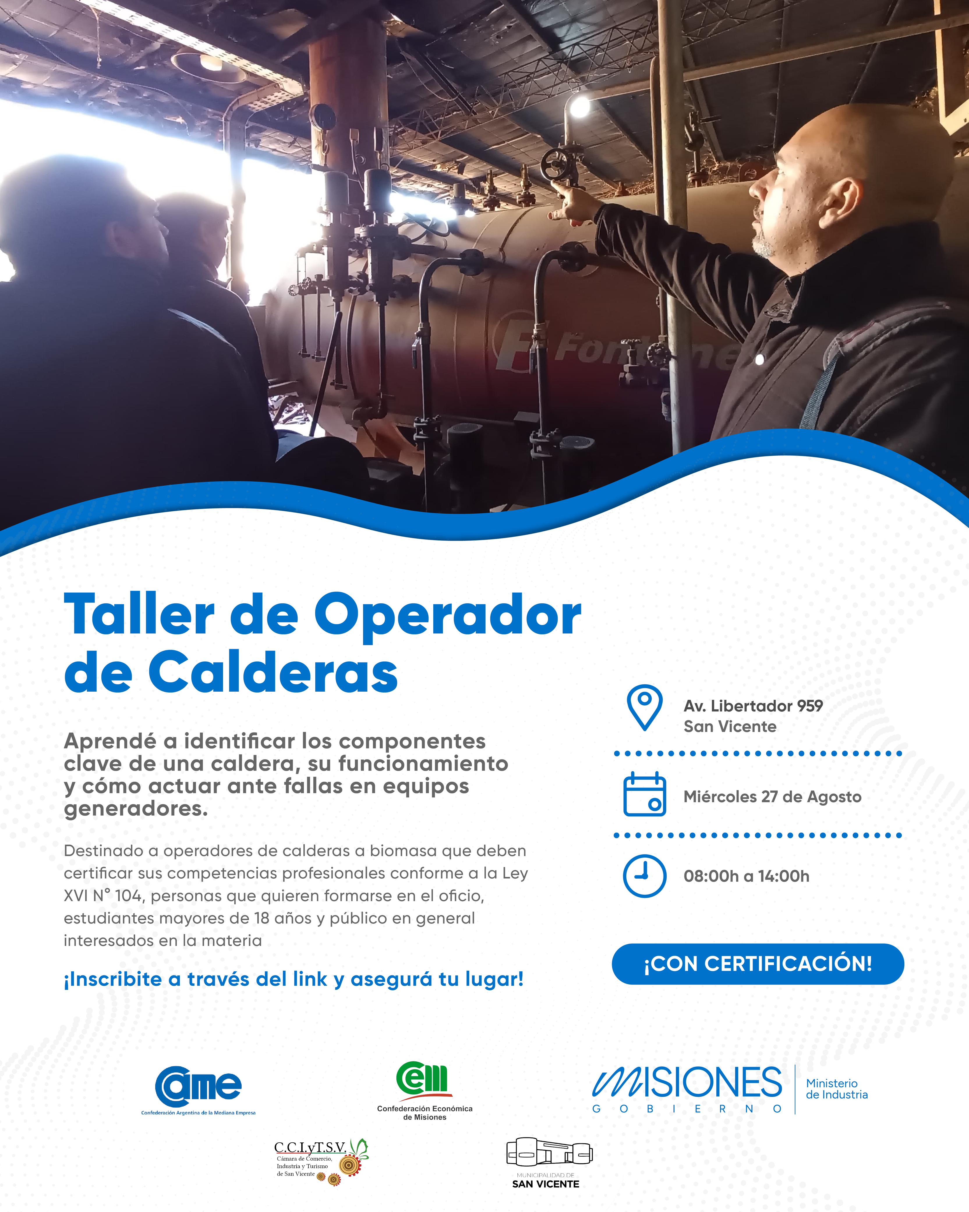 Capacitación en San Vicente: se dictará un curso de operadores de calderas a biomasa con certificación